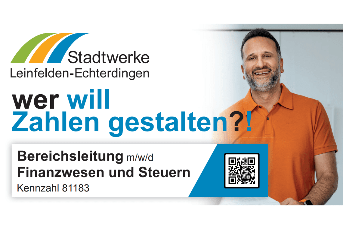Bereichsleiter / Bereichsleiterin (m/w/d) Finanzwesen und Steuern - Kennzahl 81183 bei Stadtwerke Leinfelden-Echterdingen
