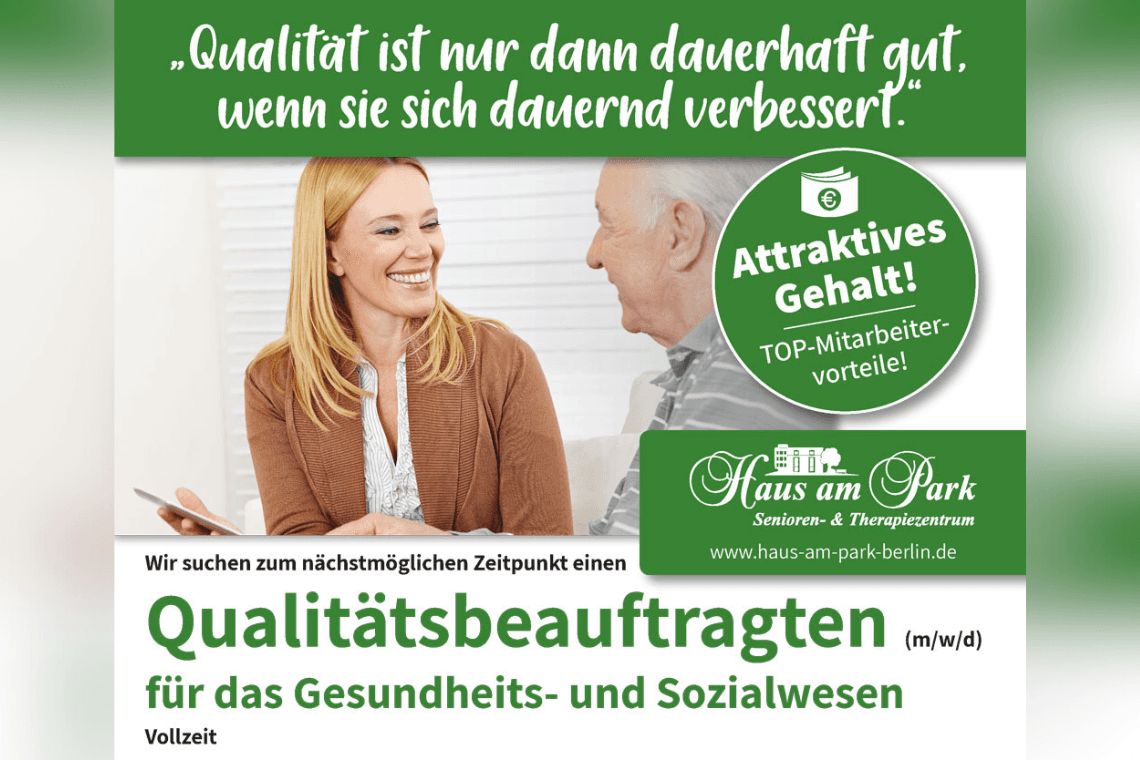 Qualitätsbeauftragter / Qualitätsbeauftragte (m/w/d) für das Gesundheits- und Sozialwesen bei Senioren-und Therapiezentrum Haus am Park GmbH