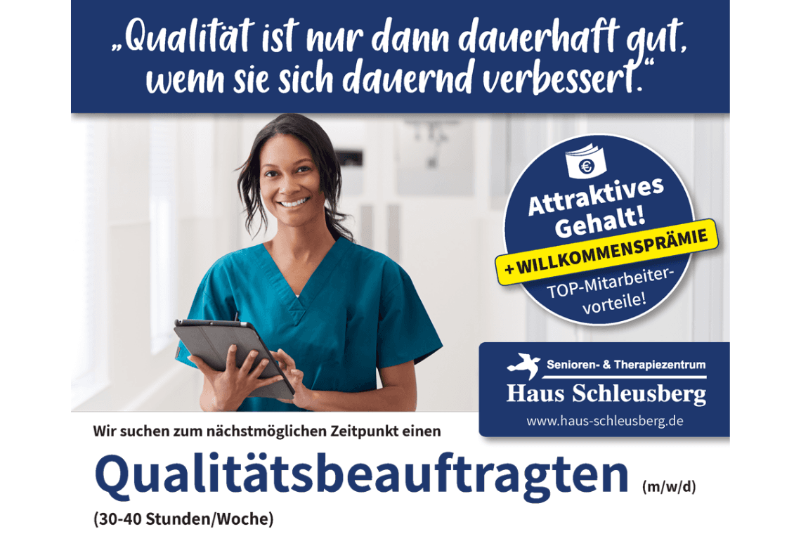 Qualitätsbeauftragte / Qualitätsbeauftragter (m/w/d) bei Senioren-und Therapiezentrum „Haus Schleusberg“ GmbH