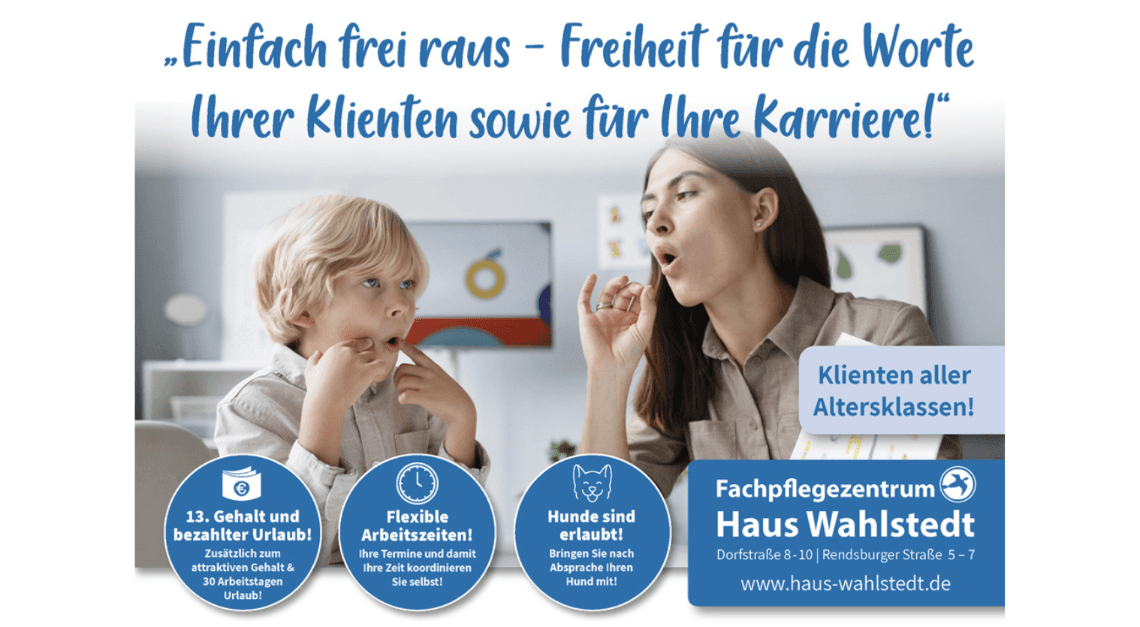 Logopäde / Logopädin als Praxisleitung (m/w/d) in Vollzeit oder Teilzeit bei Fachpflegezentrum Haus Wahlstedt