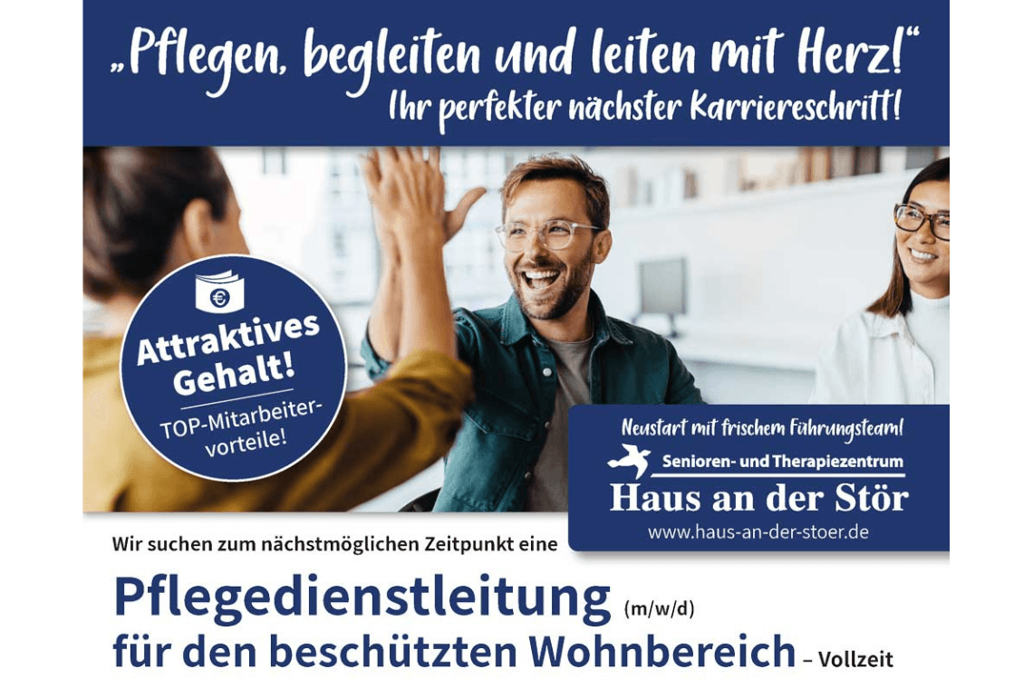 Pflegedienstleitung (m/w/d) für den beschützten Wohnbereich bei Senioren- und Therapiezentrum Haus an der Stör GmbH